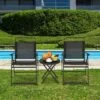 Tangkula 3PCS Patio Bistro Set Outdoor Folding Table & Chairs Set W/Tempered Glass Top Black -Tangkula GUEST b0bbfa2d f027 4b6f bc88 57187d07ace1