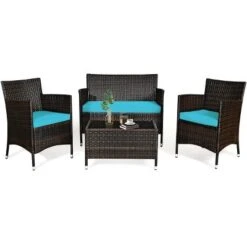 Tangkula 4-Piece Patio Rattan Wicker Conversation Furniture Set Sofa Chair Table Set -Tangkula GUEST b12d256d 0776 4d72 a853 ff83ea795330