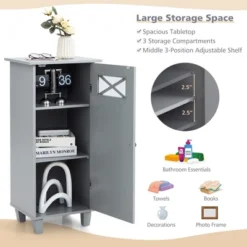 Tangkula Bathroom Cabinet Free Standing Storage Side Table Organizer Adjustable Grey -Tangkula GUEST b147aa97 e5a4 45aa a8a1 1597f131b59e