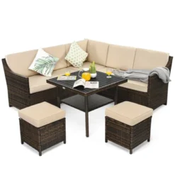 Tangkula 6PCS Patio Rattan Furniture Set All-Weather Sectional Cushioned Sofa Ottoman Dining Table Lower Shelf -Tangkula GUEST b16b596f fb47 4dfd a6f1 90f7ffd0ec18