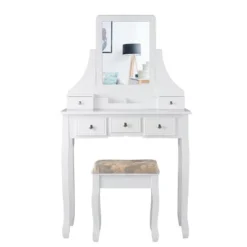 Tangkula Rotatable Mirror Vanity Set Makeup Dressing Table And Stool W/ 5 Drawers 15 Tangkula Rotatable Mirror Vanity Set Makeup Dressing Table And Stool W/ 5 Drawers -Tangkula GUEST b2195450 8a0d 4e22 99a3 7251ec8c85e5
