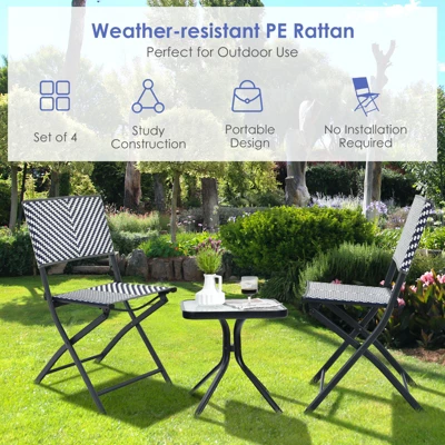 Tangkula Set Of 4 Patio PE Rattan Folding Chairs Dining Chairs With Anti-rust Frame For Garden Backyard 7 Tangkula Set Of 4 Patio PE Rattan Folding Chairs Dining Chairs With Anti-rust Frame For Garden Backyard - Image 5