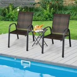 Tangkula 6PCS Outdoor PE Wicker Stacking Dining Chairs Patio Arm Chairs -Tangkula GUEST b2d0aac7 5a16 4592 8f25 937399674f54