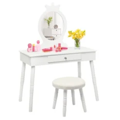 Tangkula Kids Princess Vanity Table Set W/ Chair Crown Mirror White 11 Tangkula Kids Princess Vanity Table Set W/ Chair Crown Mirror White -Tangkula GUEST b3ab2418 7897 4cbf a161 1c8ca3adcbcf