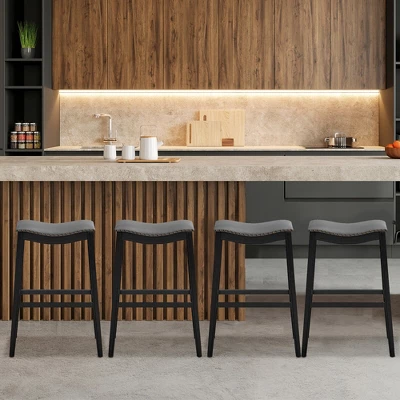 Tangkula Set Of 4 Saddle Bar Stools Bar Height Kitchen Chairs W/ Rubber Wood Legs 3 Tangkula Set Of 4 Saddle Bar Stools Bar Height Kitchen Chairs W/ Rubber Wood Legs