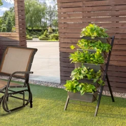Tangkula Outdoor 5-Tier Planter 4 FT Vertical Elevated Raised Garden Bed Planter Box Kit For Backyard Patio