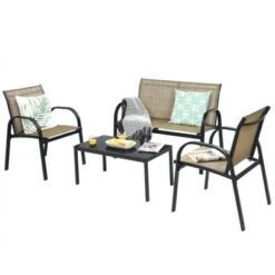 Tangkula 4PCS Metal Coversation Set With Black Coffee Tbale Brown -Tangkula GUEST b6a9f3a2 d452 4220 ab0a 60bc845b6f3a