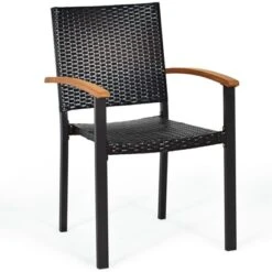 Tangkula Patio Rattan Dining Armchair 2 Set Of Wicker Chair W/Steel Frame Acacia Armrests Indoor & Outdoor -Tangkula GUEST b6d57278 5738 494f acf5 f0dc7ee1bd1a