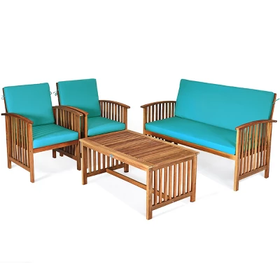 Tangkula 4PCS Patio Acacia Wood Sofa Set Conversation Couch Coffee Table With Cushions 12 Tangkula 4PCS Patio Acacia Wood Sofa Set Conversation Couch Coffee Table With Cushions - Image 10