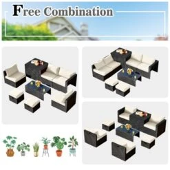 Tangkula 8PCS Patio Conversation Set Sectional Sofa Set, All-Weather PE Rattan, Tempered Glass Table & Washable Cushion Covers -Tangkula GUEST b7bc562d 4dd2 421b 9328 88986a13d8e3