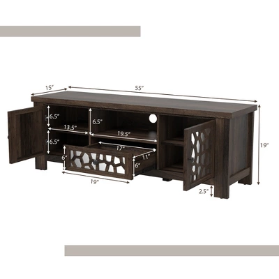 Tangkula 55" Retro TV Stand Media Entertainment Center W/ Mirror Doors & Drawer Brown 5 Tangkula 55" Retro TV Stand Media Entertainment Center W/ Mirror Doors & Drawer Brown - Image 3