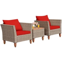 Tangkula 3 Piece Outdoor Rattan Sofa Set Wicker Conversation Furniture Set With Cushions -Tangkula GUEST b863eb44 d9a2 448b a0be dad0283553b7