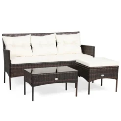 Tangkula 3 PCS Patio Furniture Set Outdoor All Weather Wicker Conversation Set W/Cushioned Ottoman & Side Table -Tangkula GUEST b8ce796d 2dd2 4a10 832f b2c7049fd1fc