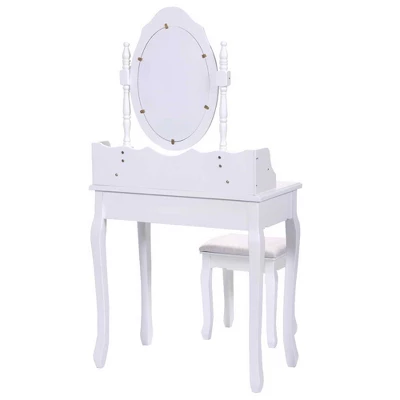 Tangkula Oval Mirror 4 Drawer Vanity Mirror Makeup Table W/ Cushioned Stool White 4 Tangkula Oval Mirror 4 Drawer Vanity Mirror Makeup Table W/ Cushioned Stool White - Image 2