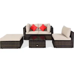 Tangkula 5 PCS Patio Rattan Furniture Set Wicker Table Sofa Garden Outdoor W/ Cushion Black -Tangkula GUEST ba558c44 d9e8 4f01 bd95 4e216fd32d05 1