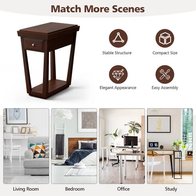 Tangkula 2PCS End Side Table W/ Drawer Shelf Nightstand Rubber Wood Classic Espresso 9 Tangkula 2PCS End Side Table W/ Drawer Shelf Nightstand Rubber Wood Classic Espresso - Image 7