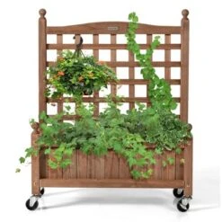 Tangkula 32in Wood Planter Box With Trellis And Wheels Mobile Plant Raised Bed For Indoor&Outdoor 12 Tangkula 32in Wood Planter Box With Trellis And Wheels Mobile Plant Raised Bed For Indoor&Outdoor -Tangkula GUEST ba9b2584 4d92 4c42 903d 97017663f06c