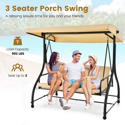 Tangkula 3-Seat Outdoor Converting Patio Swing Glider Adjustable Canopy Porch Swing 6 Tangkula 3-Seat Outdoor Converting Patio Swing Glider Adjustable Canopy Porch Swing - Image 4