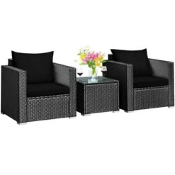 Tangkula 3PCS Patio Rattan Furniture Conversation Set With 2 Cushioned Sofas & Coffee Table For Outdoor -Tangkula GUEST bbc89a50 c3af 4db0 aaaf be1e2d9279a8