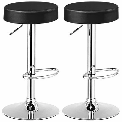 Tangkula Black Round Bar Stool Set Of 2 Adjustable Swivel Pub Chair U Leather W/ Footrest 4 Tangkula Black Round Bar Stool Set Of 2 Adjustable Swivel Pub Chair U Leather W/ Footrest - Image 2