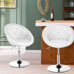 Tangkula Modern Swivel Bar Stools Height Adjustable Round Tufted Back Accent Chair Black/White