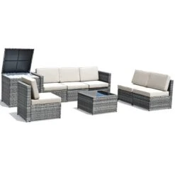 Tangkula 8-Piece Outdoor Wicker Rattan Conversation Sofa Set W/ Storage Table White/Black/Turquoise 15 Tangkula 8-Piece Outdoor Wicker Rattan Conversation Sofa Set W/ Storage Table White/Black/Turquoise -Tangkula GUEST bcfcaf33 9a9b 4bb9 b6cb fcb9054571ad