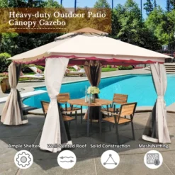 Tangkula 13'x10'Outdoor Canopy Gazebo Art Steel Frame 2-Tiers Party Patio Large Canopy Gazebo W/Netting&Side Walls -Tangkula GUEST bd524d72 591a 499d a037 21e83fb72903