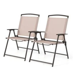 Tangkula 2/4 Piece Patio Folding Chairs Outdoor Dining Chairs W/ Breathable Fabric Heavy Duty Steel & Rustproof Steel Frame -Tangkula GUEST bd7a577c 6891 413e 9f76 db8289629ce3