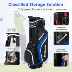 Tangkula 14-Way Top Divider Golf Bag With Stand Lightweight Golf Stand Bag With Dual Shoulder Straps Blue/Grey/Red -Tangkula GUEST bd8685b5 93ae 4992 b5f2 d78ba7b3dff2