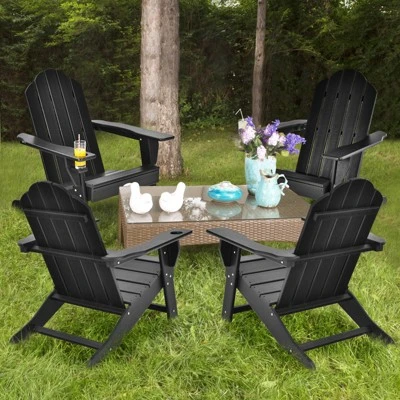 Tangkula Adirondack Chair Outdoor With Cup Holde Weather Resistant Lounger Chair For Backyard Garden Patio And Deck Black/Grey/Turquoise/White 8 Tangkula Adirondack Chair Outdoor With Cup Holde Weather Resistant Lounger Chair For Backyard Garden Patio And Deck Black/Grey/Turquoise/White - Image 6