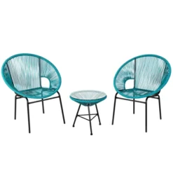 Tangkula 3 PCS Patio Furniture Set Outdoor PE Chairs & Table Set For Yard Poolside Garden Turquoise/Black -Tangkula GUEST c0a5eb54 48a6 43b0 ba15 646af0b412cd