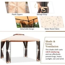 Tangkula 10'x10'Outdoor Canopy Gazebo Art Steel Frame 2-Tiers Party Patio Large Canopy Gazebo W/Netting&Side Walls -Tangkula GUEST c11176f7 bd87 4d50 af1f 0d1cb7e549e3