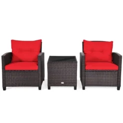 Tangkula 3PCS Wicker Cushioned Conversation Set Outdoor Rattan Furniture W/Beige/Red/Black/Navy/Off White/Turquoise Cushions 20 Tangkula 3PCS Wicker Cushioned Conversation Set Outdoor Rattan Furniture W/Beige/Red/Black/Navy/Off White/Turquoise Cushions -Tangkula GUEST c12a0f55 0ddb 49b8 a32a e235e63c4683