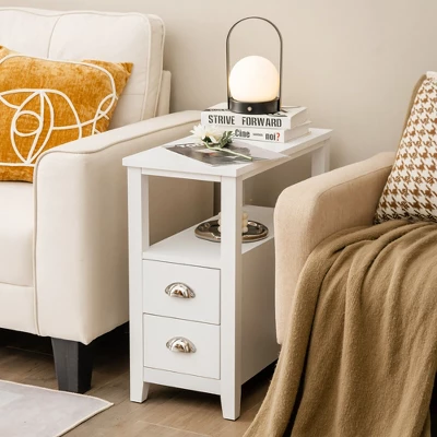 Tangkula 2PCS Nightstand Side End Sofa Table W/ 2 Drawers For Living Room Bedroom White 4 Tangkula 2PCS Nightstand Side End Sofa Table W/ 2 Drawers For Living Room Bedroom White - Image 2