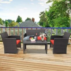 Tangkula 4PCS Outdoor Patio Furniture Sets Weather-Resistant Rattan Sofas W/ Soft Cushion Red -Tangkula GUEST c1e49974 cae5 4588 8fca 87989e7d2aa4