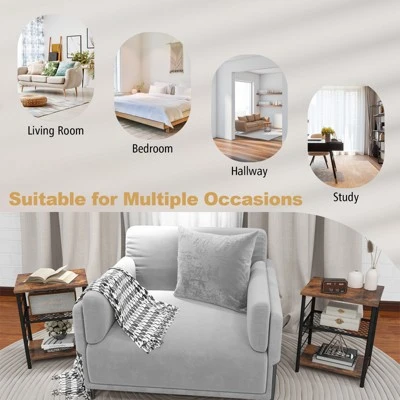 Tangkula 3-Tier Industrial Side Table Nightstand With Removable Mesh Metal Shelf Adjustable Leveling Foot Pads End Table 9 Tangkula 3-Tier Industrial Side Table Nightstand With Removable Mesh Metal Shelf Adjustable Leveling Foot Pads End Table - Image 7