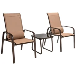 Tangkula 3PCS Patio Adjustable Back Stackable Chairs Side Table Set Bistro Set Classic Furniture Chair Set For Garden Black/Brown/Grey -Tangkula GUEST c3c03885 0b1e 4549 9c89 8e4f9c2790dc