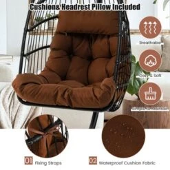 Tangkula Swing Egg Chair Hanging Basket Chair W/Stand Waterproof Cover & Cushion -Tangkula GUEST c4228069 54b1 4577 a75a 992e54765dde