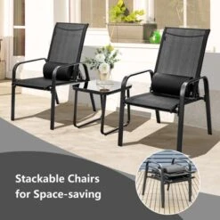 Tangkula 3PCS Patio Adjustable Back Stackable Chairs Side Table Set Bistro Set Classic Furniture Chair Set For Garden Black/Brown/Grey -Tangkula GUEST c4615681 8870 4fbc a5b1 109a1198c3b7