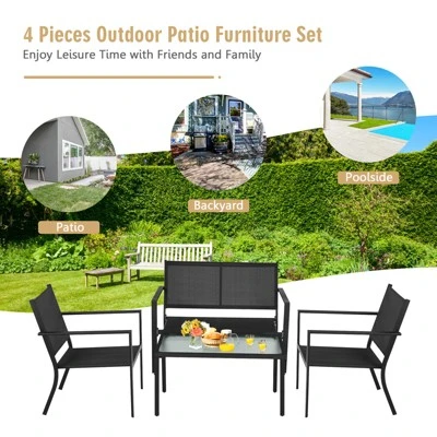 Tangkula 4 PCS Patio Furniture Set Outdoor Conversation Set W/Glass Coffee Table Garden Bistro Set Gray 6 Tangkula 4 PCS Patio Furniture Set Outdoor Conversation Set W/Glass Coffee Table Garden Bistro Set Gray - Image 4