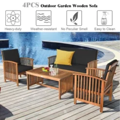 Tangkula 4PCS Patio Acacia Wood Sofa Set Conversation Couch Coffee Table With Cushions 17 Tangkula 4PCS Patio Acacia Wood Sofa Set Conversation Couch Coffee Table With Cushions -Tangkula GUEST c533f01f 198c 4296 ac46 d2368d5c7b17