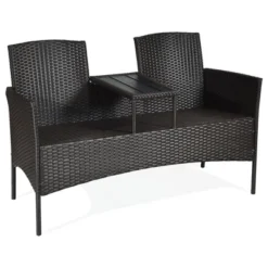 Tangkula Outdoor Patio Rattan Wicker Conversation Set Loveseat Sofa With Coffee Table -Tangkula GUEST c54f3019 2313 4319 be60 518ea66e0f81