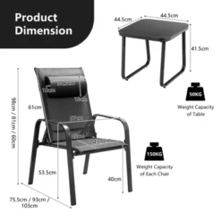 Tangkula 3PCS Patio Adjustable Back Stackable Chairs Side Table Set Bistro Set Classic Furniture Chair Set For Garden Black/Brown/Grey -Tangkula GUEST c5f3d308 dcdd 489c 99b9 789e0c92bad0