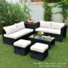 Tangkula 8PCS Patio Conversation Set Sectional Sofa Set, All-Weather PE Rattan, Tempered Glass Table & Washable Cushion Covers -Tangkula GUEST c634afaa 87eb 4088 89af 9b712914f3fe