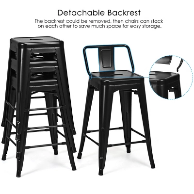 Tangkula Set Of 4 Metal Bar Stools 24" Industrial Chair Low Back Black 6 Tangkula Set Of 4 Metal Bar Stools 24" Industrial Chair Low Back Black - Image 4
