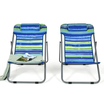 Tangkula 2 PCS Beach Chair Lounger Reclining Folding Chair W/3-Position Adjustable Backrest Blue/Orange/Green 13 Tangkula 2 PCS Beach Chair Lounger Reclining Folding Chair W/3-Position Adjustable Backrest Blue/Orange/Green - Image 11