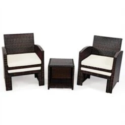 Tangkula 5 PCS Patio Rattan Wicker Furniture Set Chair Coffee Table Kit W/Soft Cushion Ottoman Gray/Turquoise/White/Red -Tangkula GUEST c7a323a5 7c06 40ce 94dc 7129fdd65af2