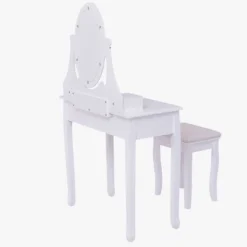 Tangkula Mirrored Dressing Table Wooden Vanity Makeup Unit W/ Cushioned Stool -Tangkula GUEST c81e7fc3 83ee 476e 9c8f 58d5947ba084