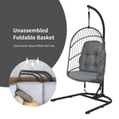 Tangkula Modern Rattan Hanging Egg Swing Chair W/Stand Foldable Cushioned Hammock Gray/Beige 13 Tangkula Modern Rattan Hanging Egg Swing Chair W/Stand Foldable Cushioned Hammock Gray/Beige -Tangkula GUEST c928febf ae37 4fd8 95bf 0637f378599c