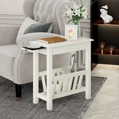 Tangkula Side Table End Table Nightstand W/ Bottom Storage Shelf & Rubber Wood Legs White 3 Tangkula Side Table End Table Nightstand W/ Bottom Storage Shelf & Rubber Wood Legs White
